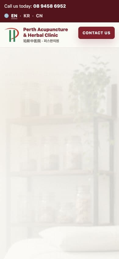 Mobile view of the Perth Acupuncture and Herbal Clinic website